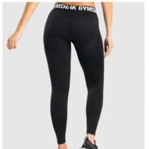 GYMSHARK Black Flex Low Rise Leggings Printed Waistband Size XL